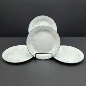 Corelle Pink Trio Salad Plates White Swirl Pink Blue Floral Dessert Bread Plate